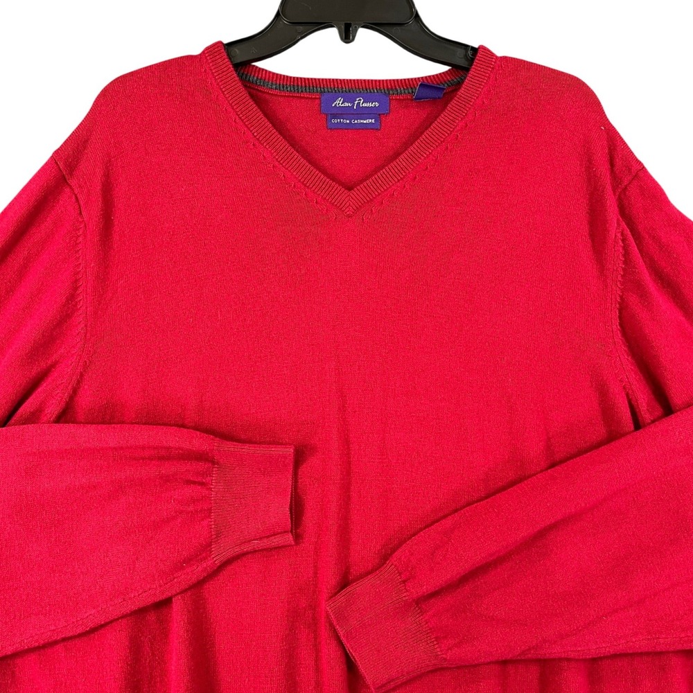 Alan Flusser Sweater Mens XXL Red Cotton Cashmere V-Neck Casual